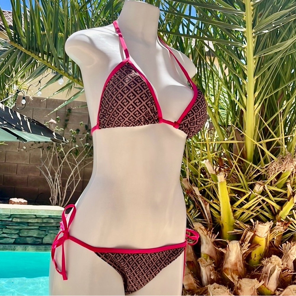 NWT STRING BIKINIS Brown & Fuchsia Sexy Triangle 2 PC